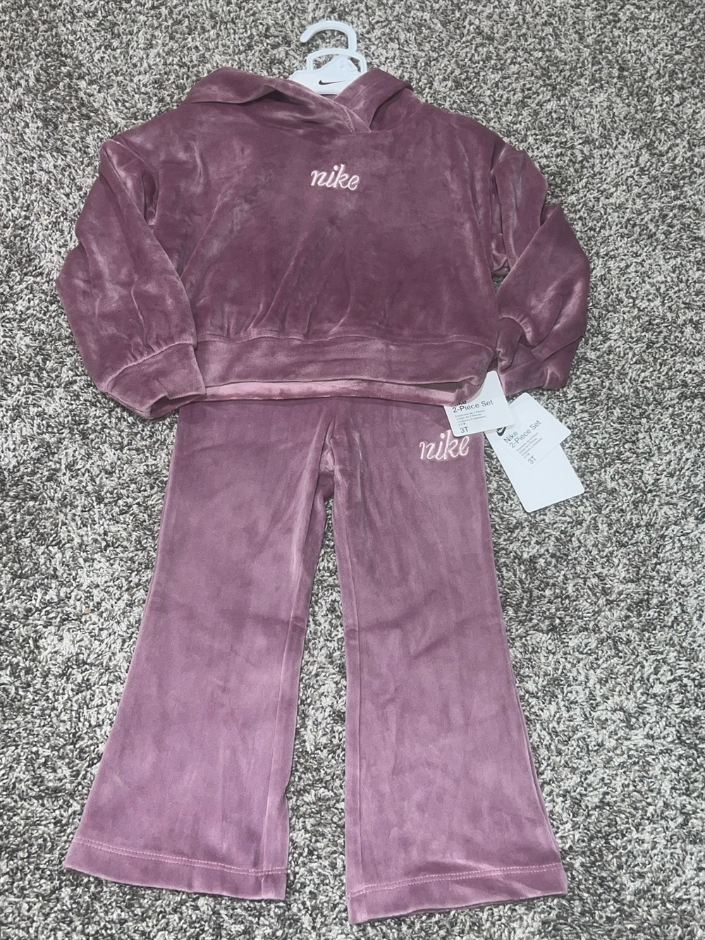 Nike Kids plum Dust Velvet Hoodie & Flared Pants Set
